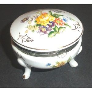 Vintage Napcoware Japan 2" Tall Rose Trinket Footed Jewelry Box with Hinged Lid